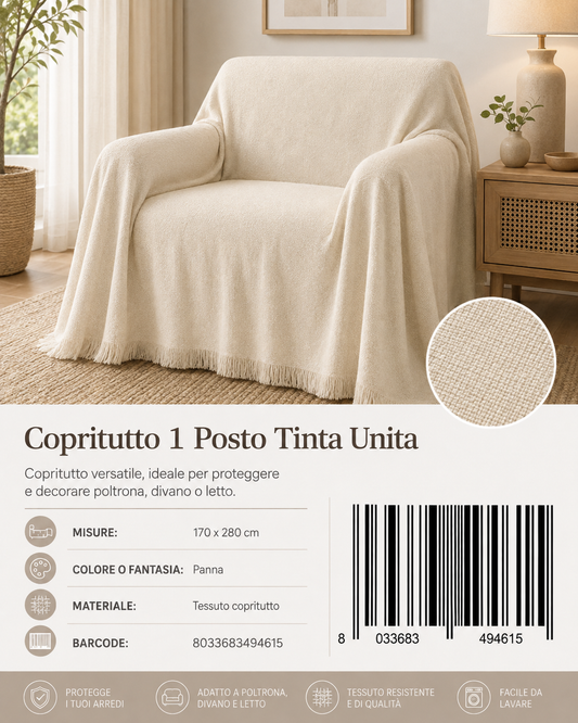 Copritutto 1P T.U. 170 X 280 Cm Panna Copritutto - 8033683494615