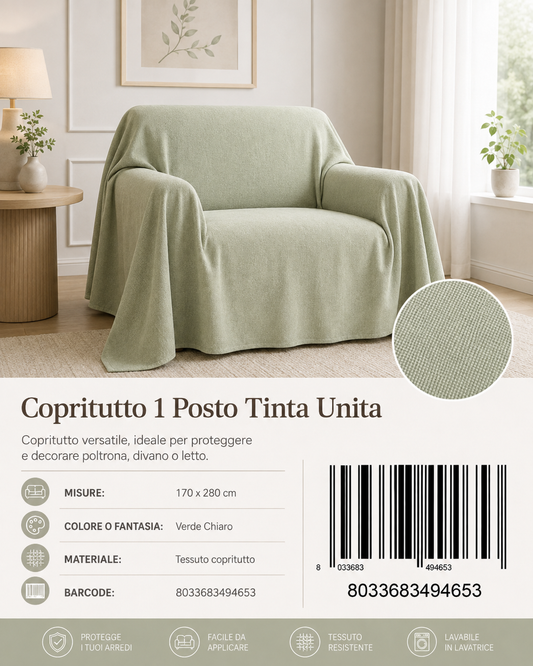 Copritutto 1P T.U. 170 X 280 Cm Verde Chiaro Copritutto - 8033683494653