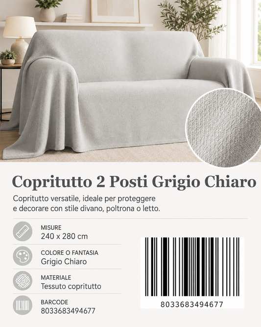 Copritutto 2P T.U. 240 X 280 Cm Grigio Chiaro Copritutto