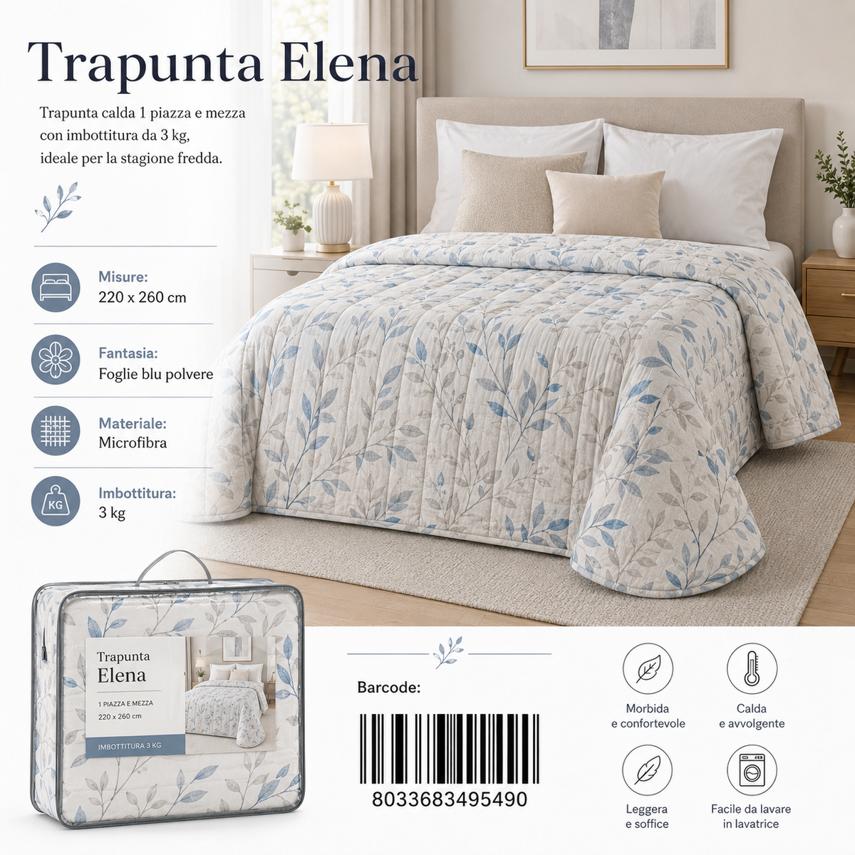 Trapunta Elena Stp 1P1/2 Dis.62 Peso Trapunta 3Kg - 8033683495490