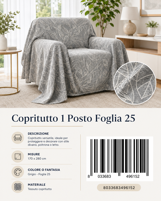 Copritutto 1P Stp Copritutto Foglia 25 Grigio 170 X 280 Cm Un Colore Per Box - 8033683496152