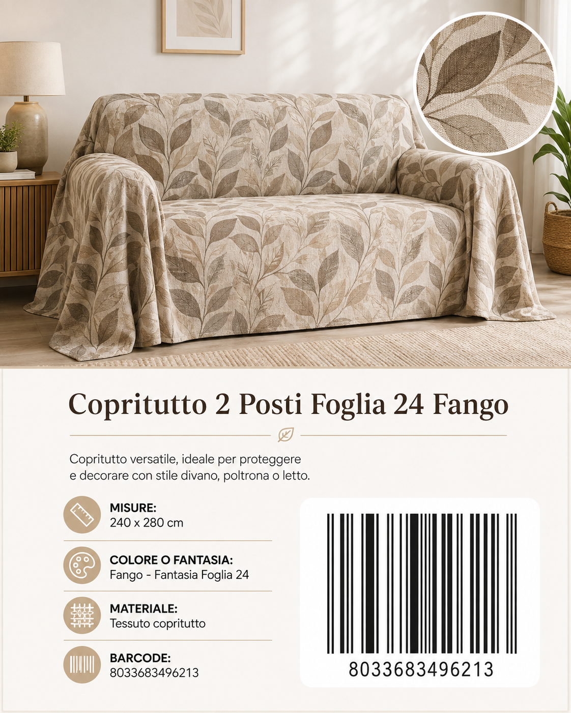 Copritutto 2P Stp Copritutto Foglia 24 Fango 240 X 280 Cm Un Colore Per Box - 8033683496213