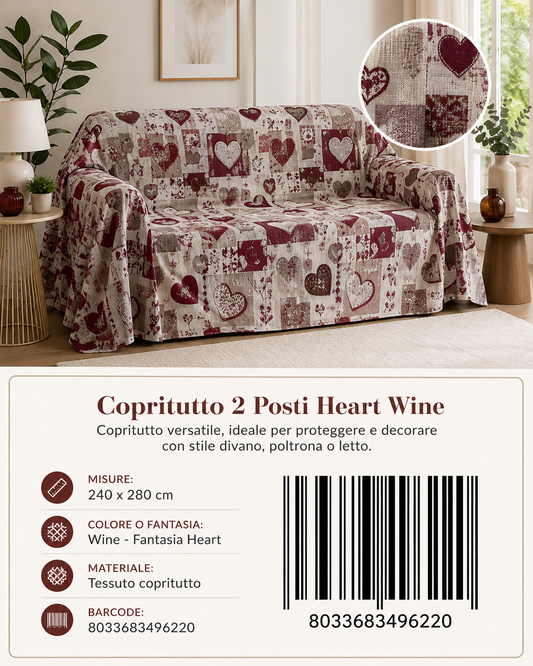 Copritutto 2P Stp Copritutto Heart Wine 240 X 280 Cm Un Colore Per Box - 8033683496220