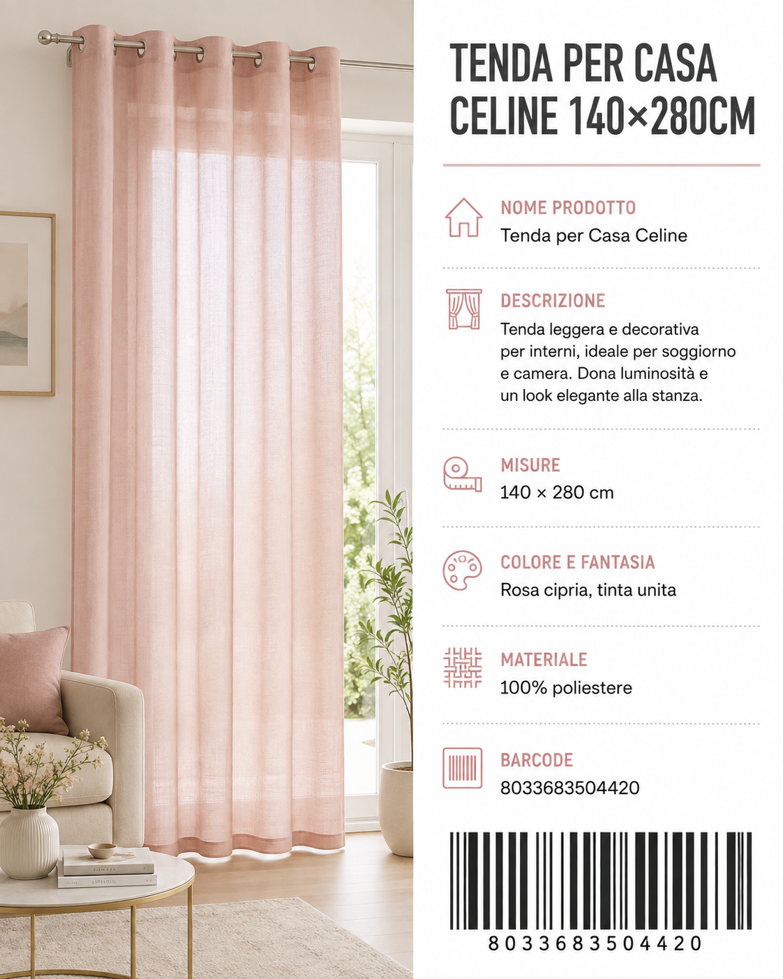 TENDA PER CASA Celine 2*70*150CM - 8033683504420