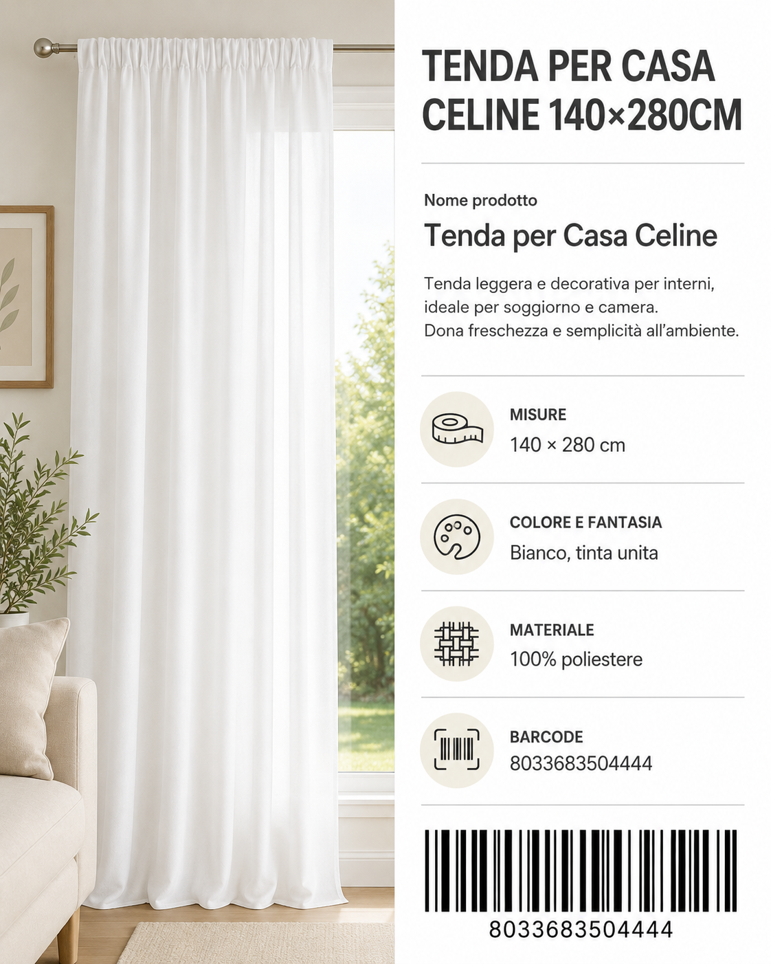 TENDA PER CASA Celine 2*70*150CM - 8033683504444