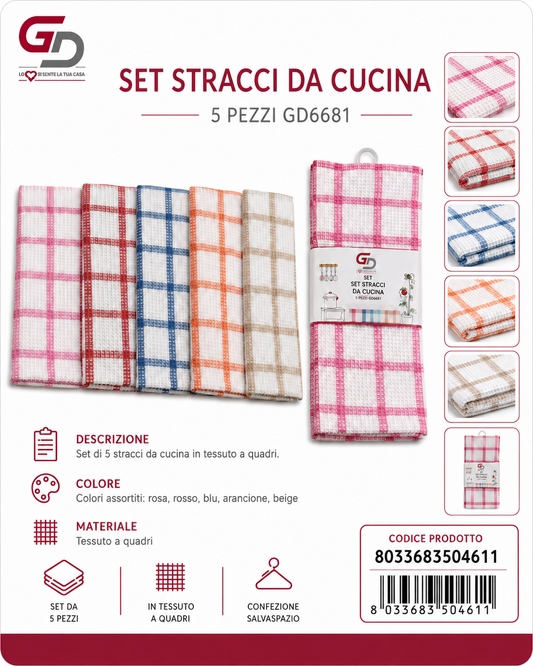 Set Stracci Da Cucina 5Pezzi Gd6681-38X63Cm