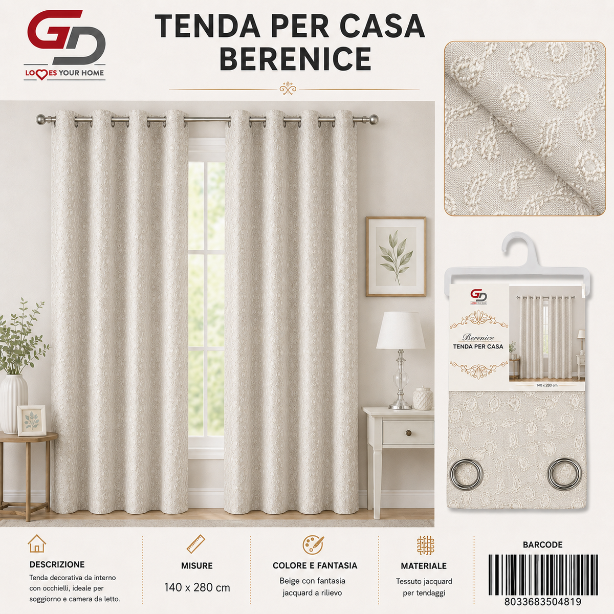 TENDA PER CASA Bérénice 140x280 - 8033683504819