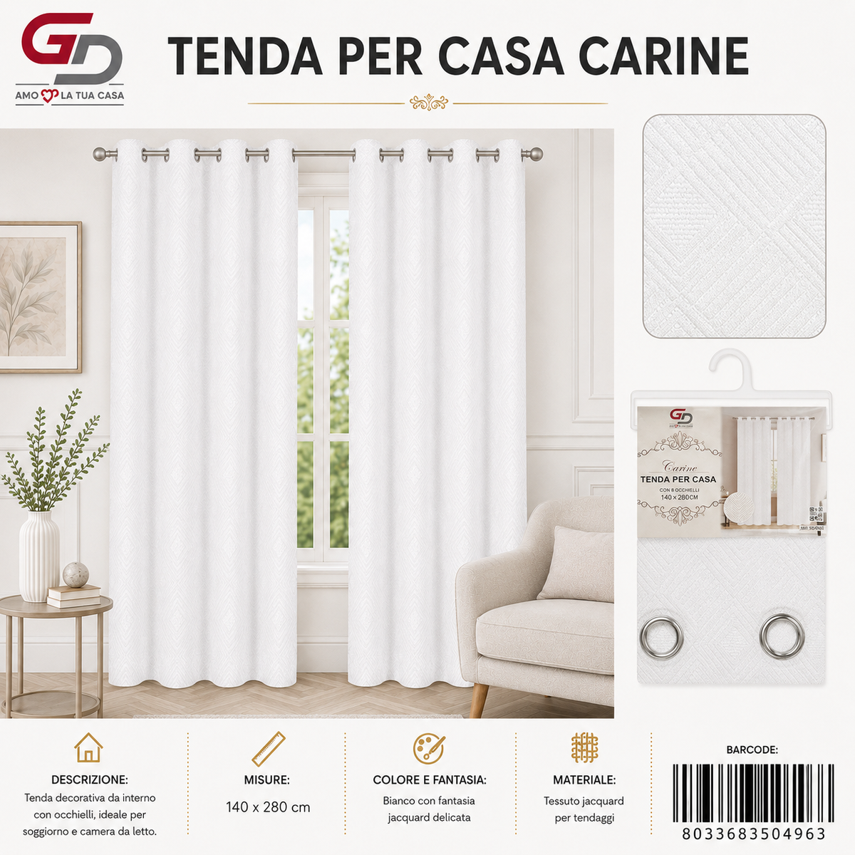 TENDA PER CASA Carine 140*280CM - 8033683504963