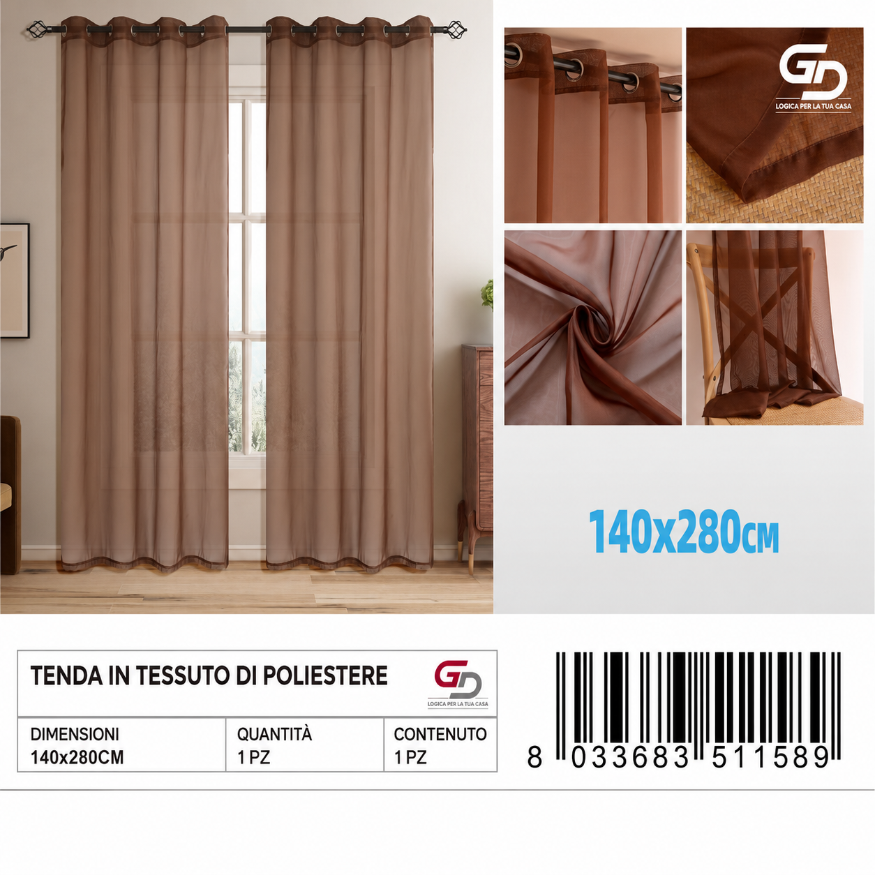 TENDA DI TESSUTO POLIESTERE LALIE 140*280CM