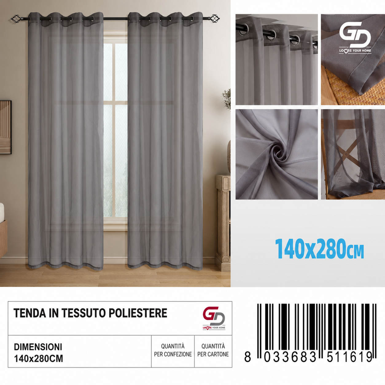 TENDA DI TESSUTO POLIESTERE LALIE 140*280CM