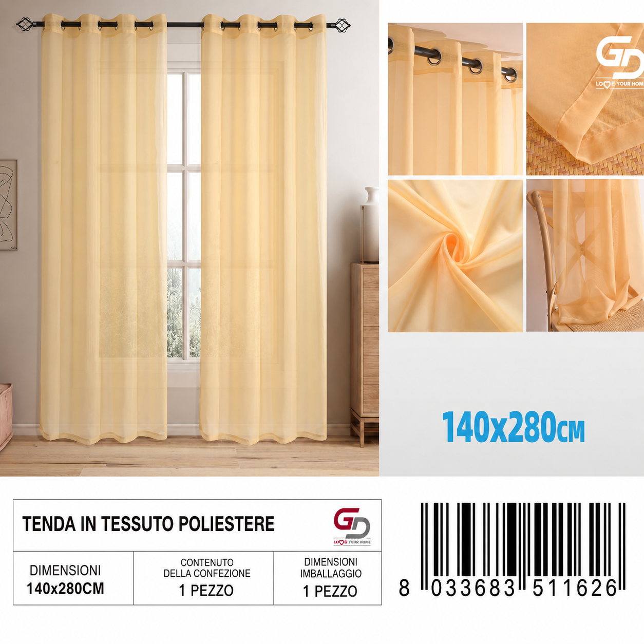 TENDA DI TESSUTO POLIESTERE LALIE 140*280CM