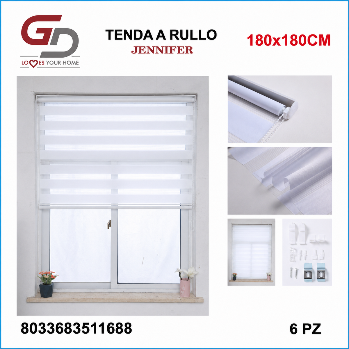 TENDA A RULLO IN GARZA 180*180CM BIANCO