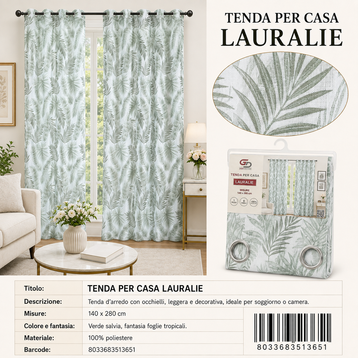 TENDA PER CASA Lauralie 140*280CM - 8033683513651