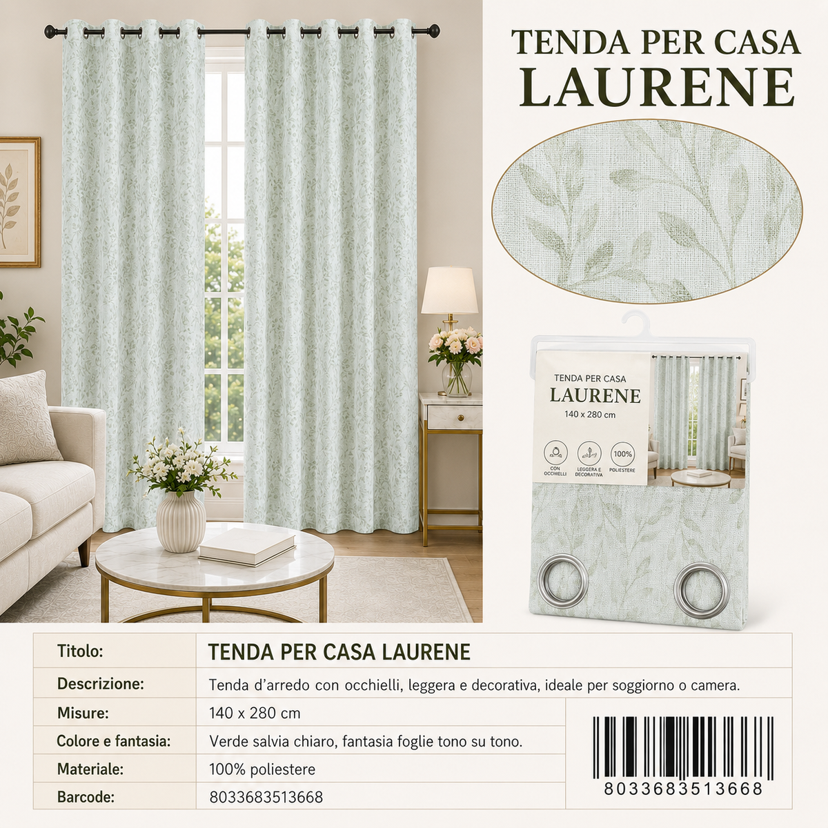 TENDA PER CASA Laurene 140*280CM - 8033683513668