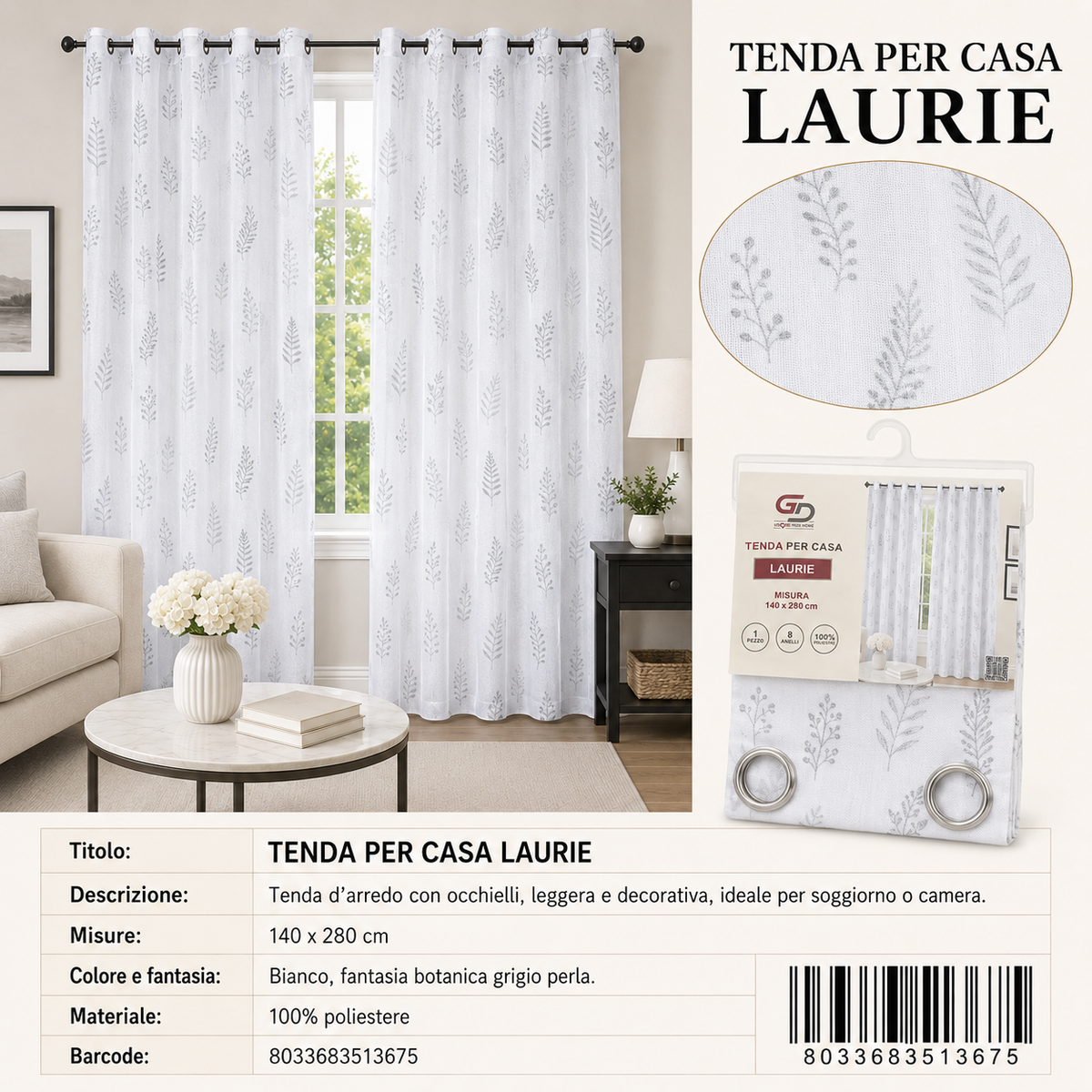 TENDA PER CASA Laurie 140*280CM - 8033683513675