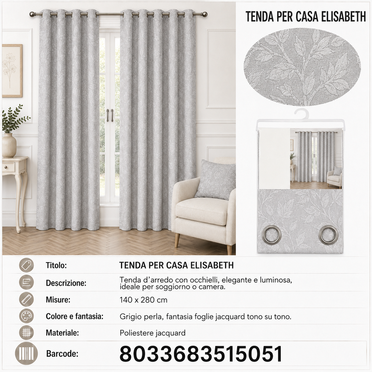 TENDA PER CASA ELISABETH 140*280CM - 8033683515051