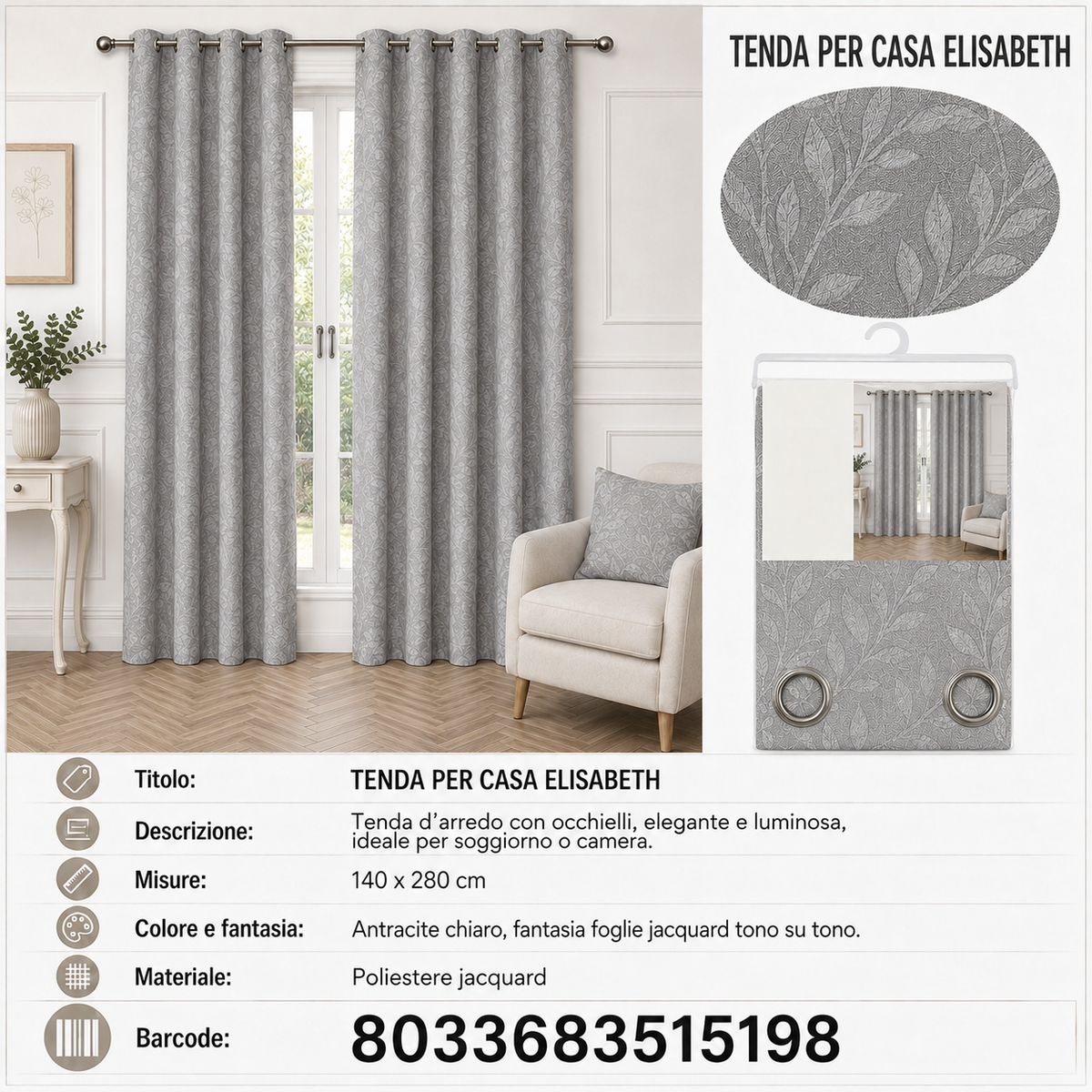 TENDA PER CASA ELISABETH 140*280CM - 8033683515198