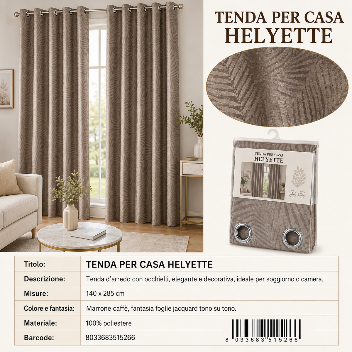 TENDA PER CASA Helyette 140*280-285CM - 8033683515266
