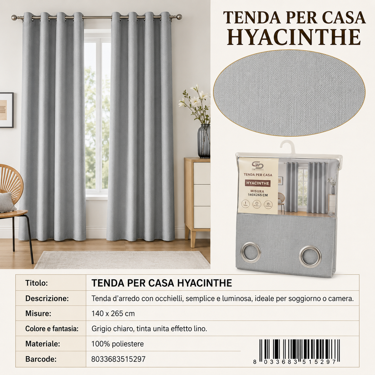 TENDA PER CASA Hyacinthe 140*260-265CM - 8033683515297