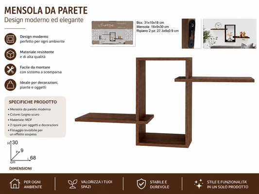 MENSOLA RETTANGOLARE CON DUE RIPIANI NOCE DUE240418-9/BROWN