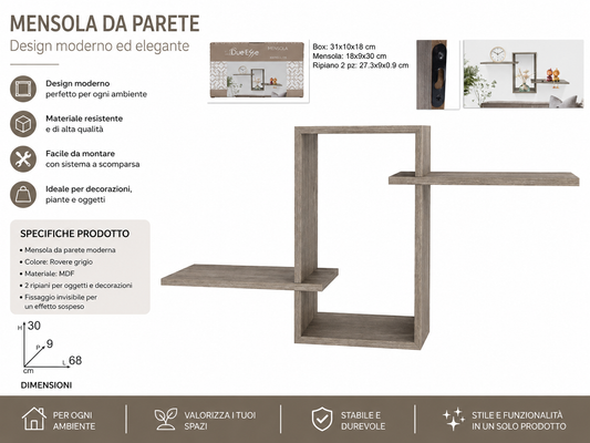 MENSOLA RETTANGOLARE CON DUE RIPIANI TORTORA DUE240418-9/GREY