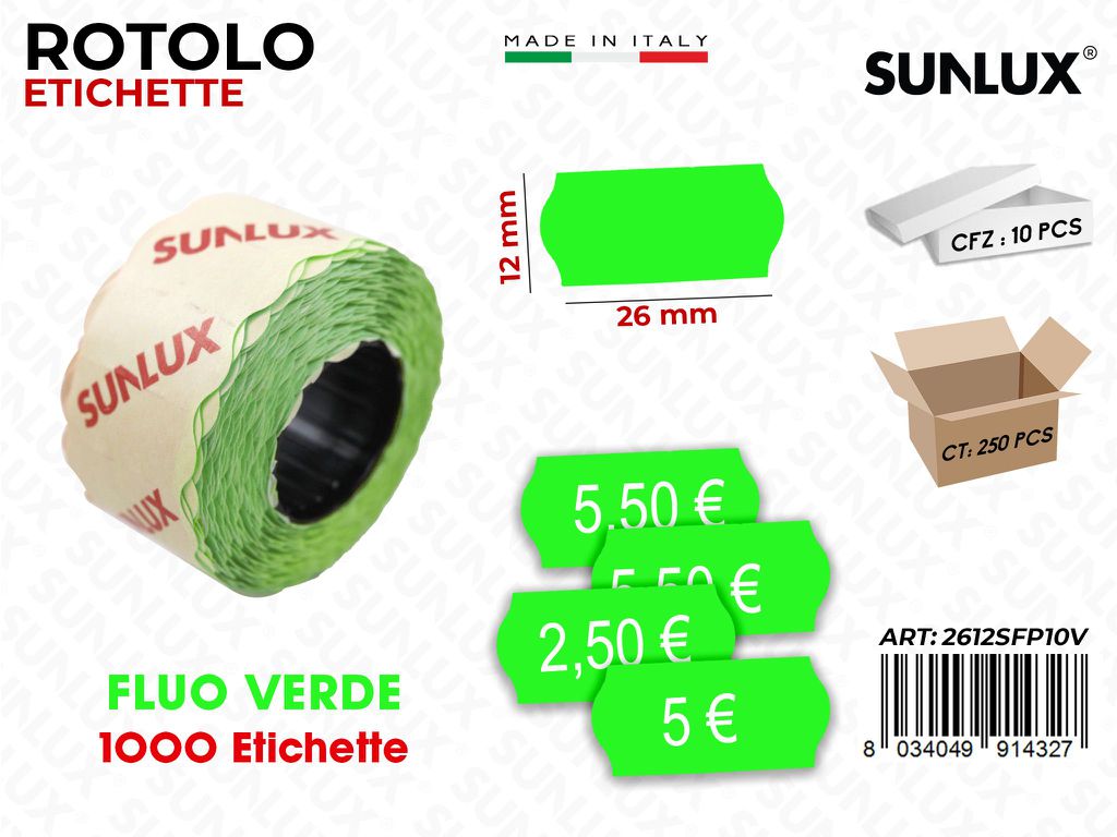 Rot. Etichette Prezzo Verde 1000PCS 26*12MM