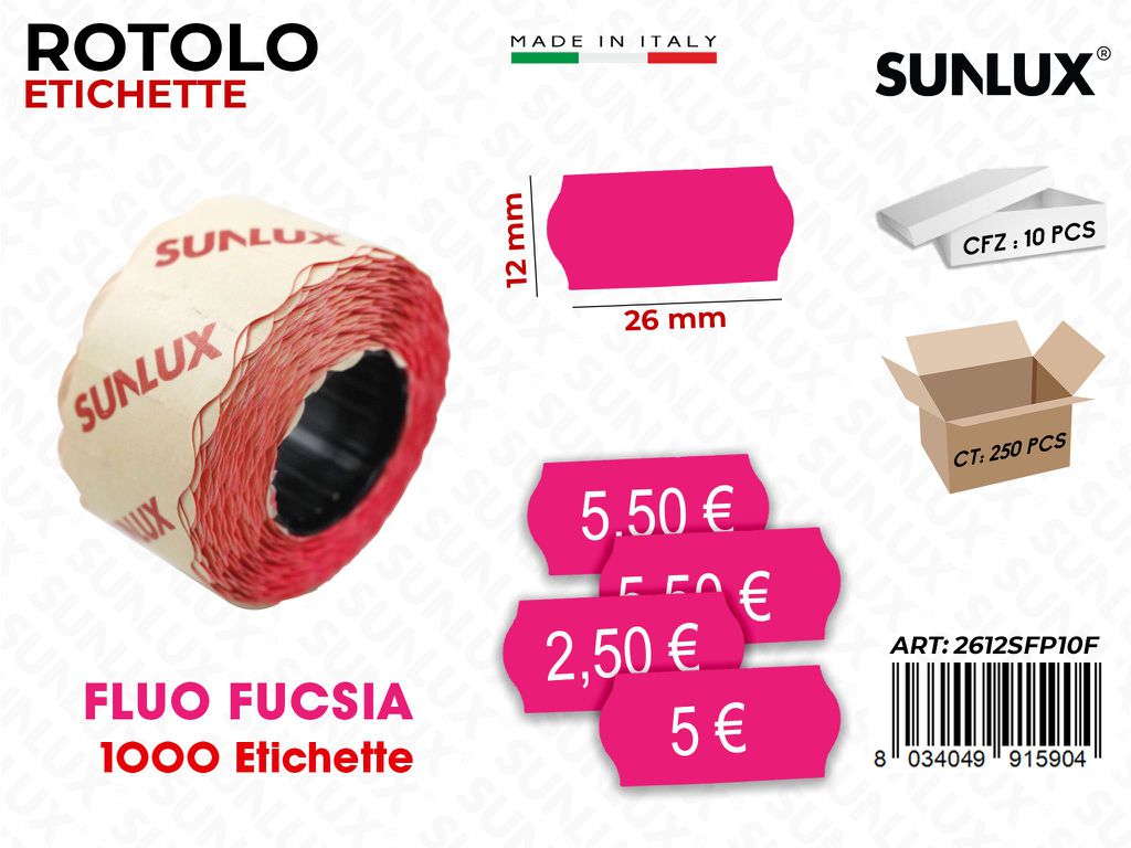 Rot. Etichette Prezzo Fucsia 1000PCS 26*12MM