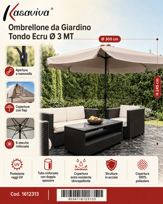 Ombrellone da Giardino Tondo Ecru Ø 3 MT Kasaviva