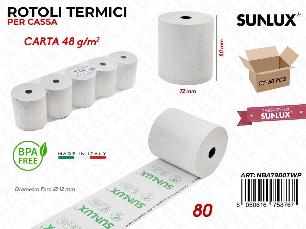 Rotoli Termici Cassa 7980TWP 72*80MM 80' 48G