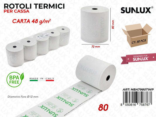 Rotoli Termici Cassa 7980TWP 72*80MM 80' 48G