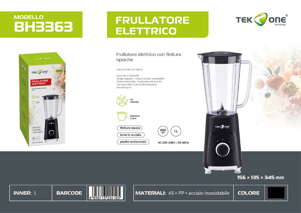 Frullatore Elettronico 300W 220-204V 50/60HZ Nero