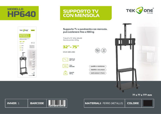 Supporto Tv A Pavimento Con Mensola 32-75'' Max Portata 100KG
