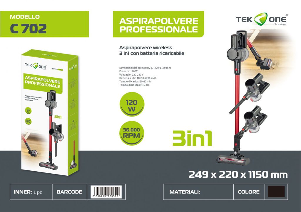 Aspirapolvere Professionale 3IN1 Con Batteria Ricaricabile 120W