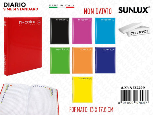 DIARIO STD 9MESI ND N-COLOR ASS. 13*17.8CM /PZ DA 12**