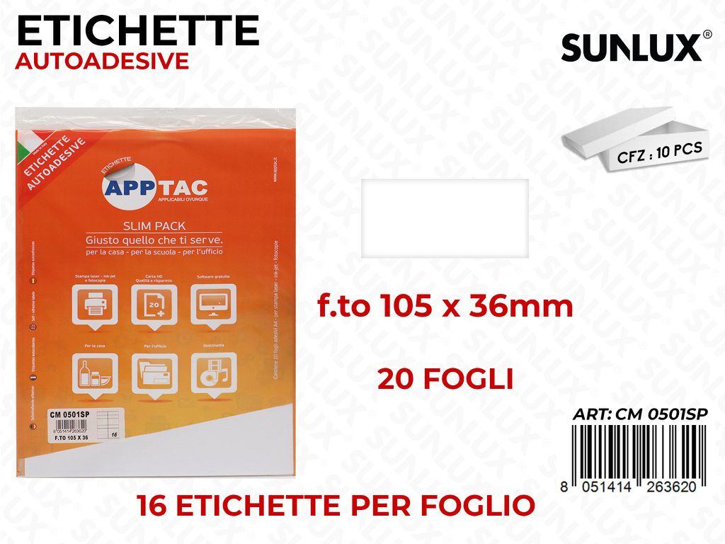 Etichette Autoadv Slimpack A4 16PCS X 20FF 105*36MM