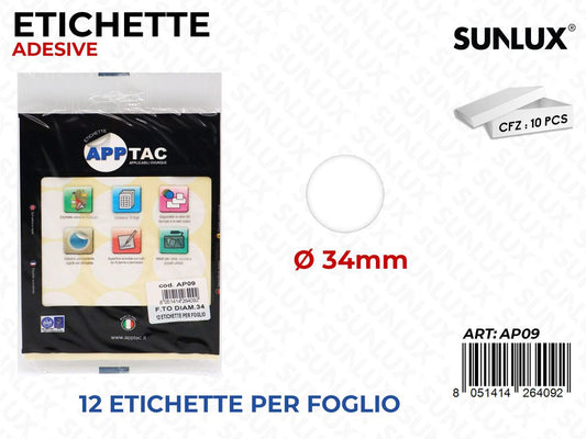 Etichette Adv 12PCS X 10FF D.34MM