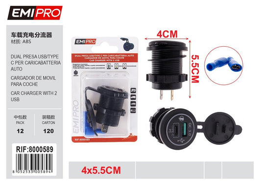 Dual Presa Usb/Type C Per Caricabatteria Auto