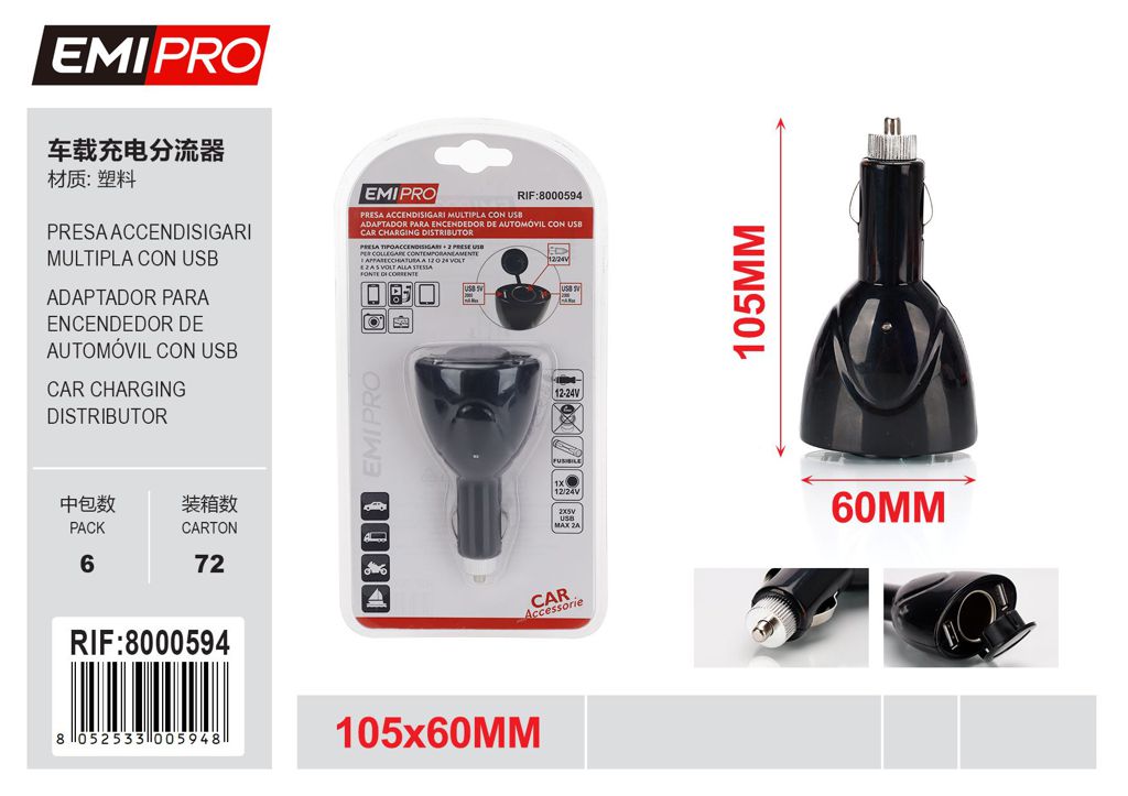 Presa Accendisigari Multipla Con Usb