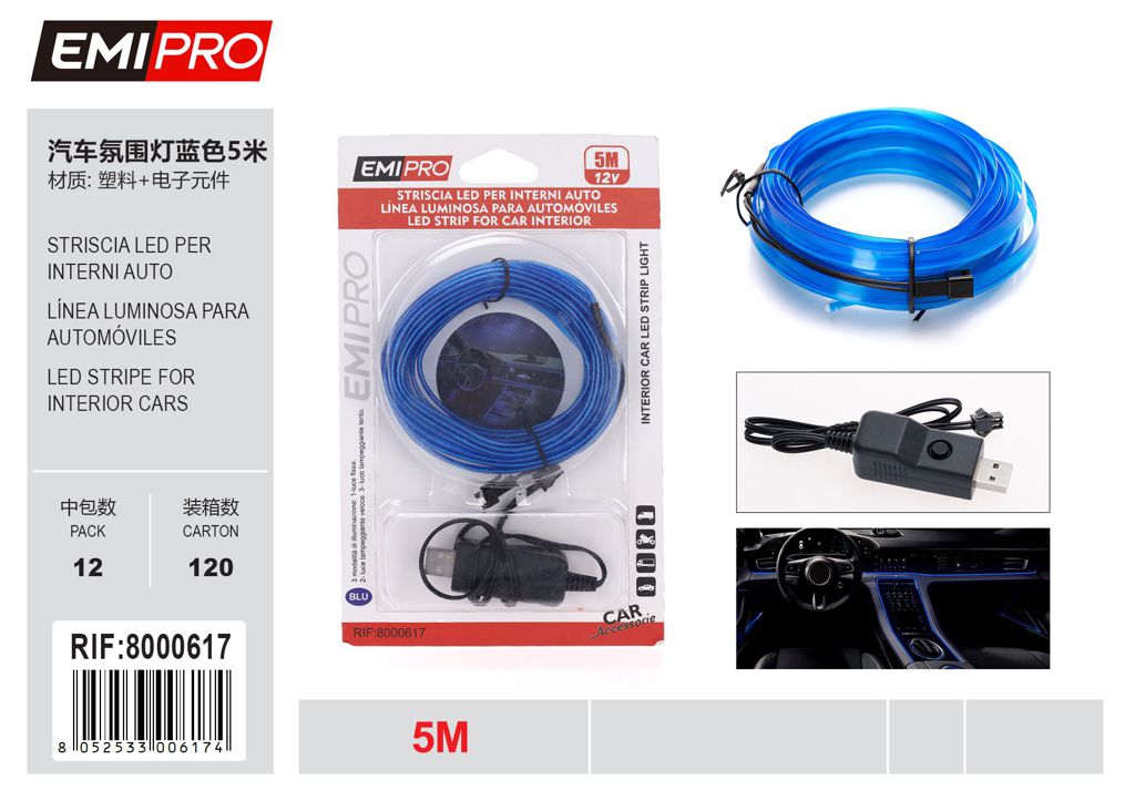 Striscia Led Per Interni Auto 5M