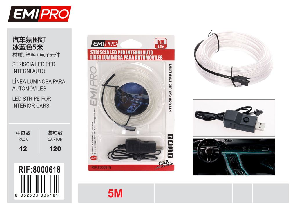 Striscia Led Per Interni Auto 5M