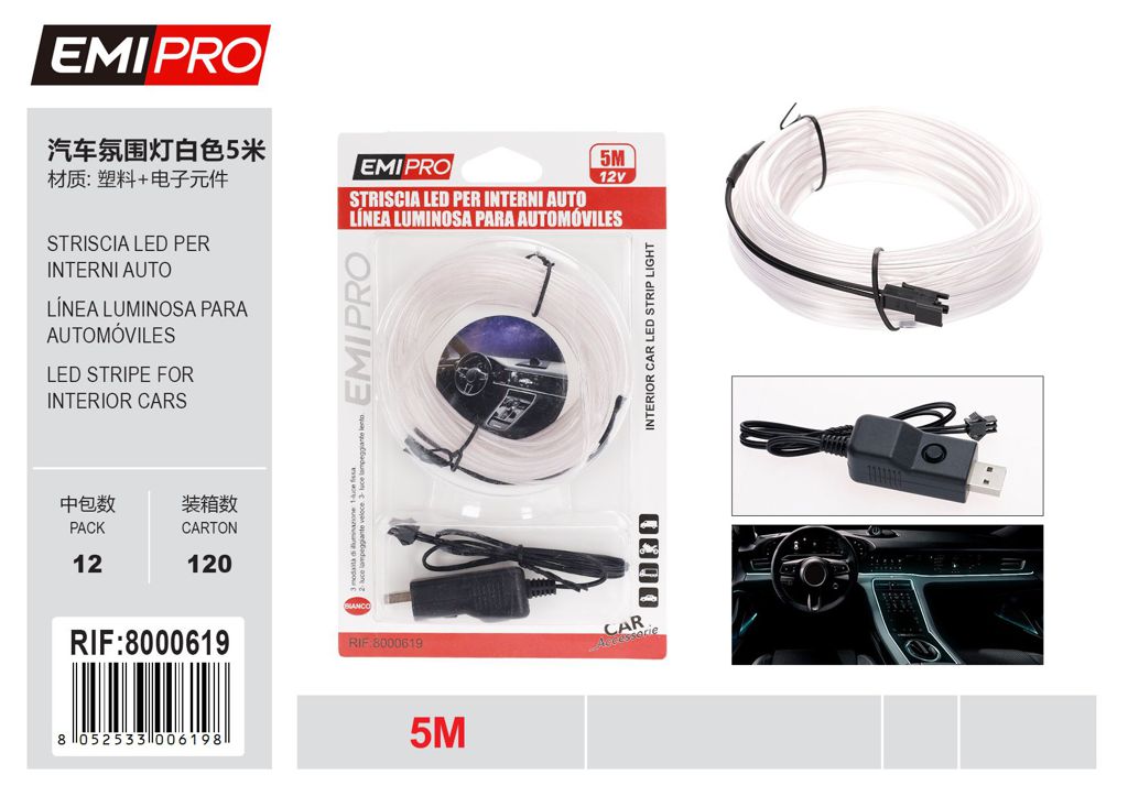 Striscia Led Per Interni Auto 5M