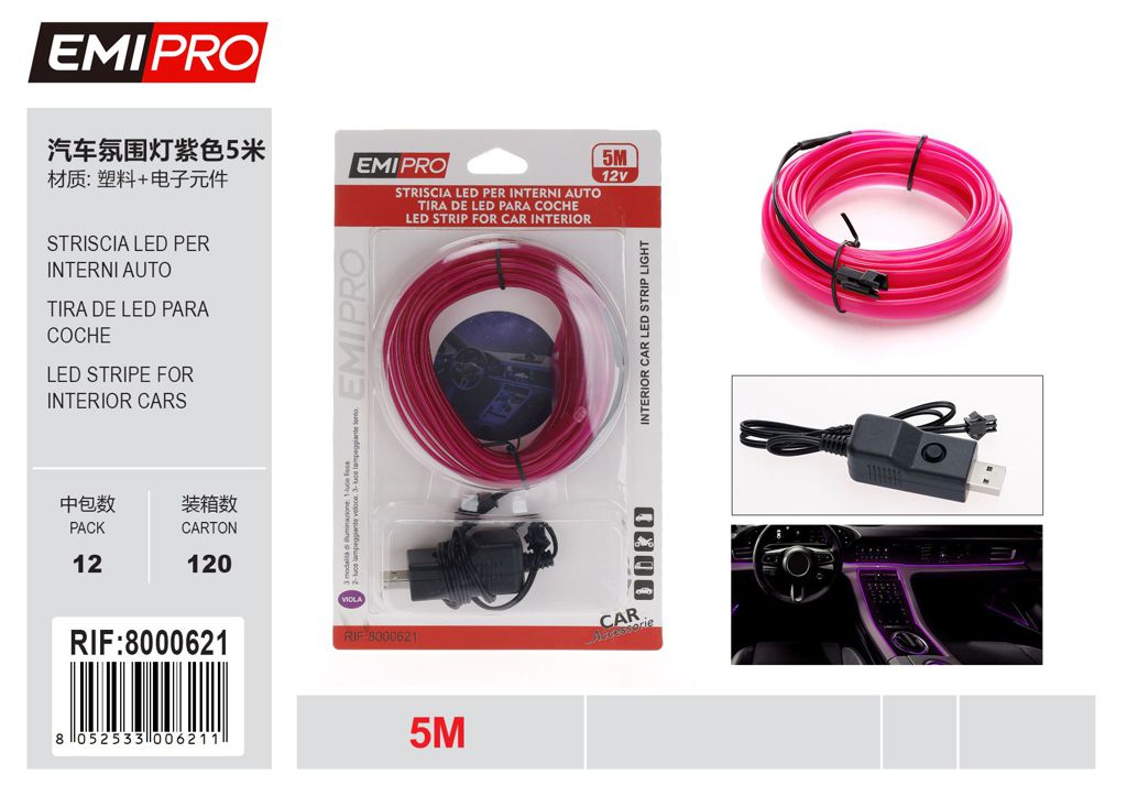 Striscia Led Per Interni Auto 5M