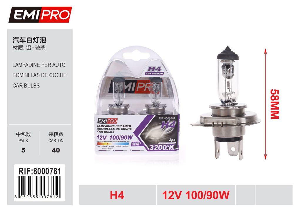 Lampadine Per Auto H4 12v100/90w
