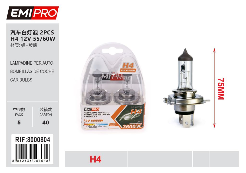 Lampadine Per Auto H4 12v 55/60w