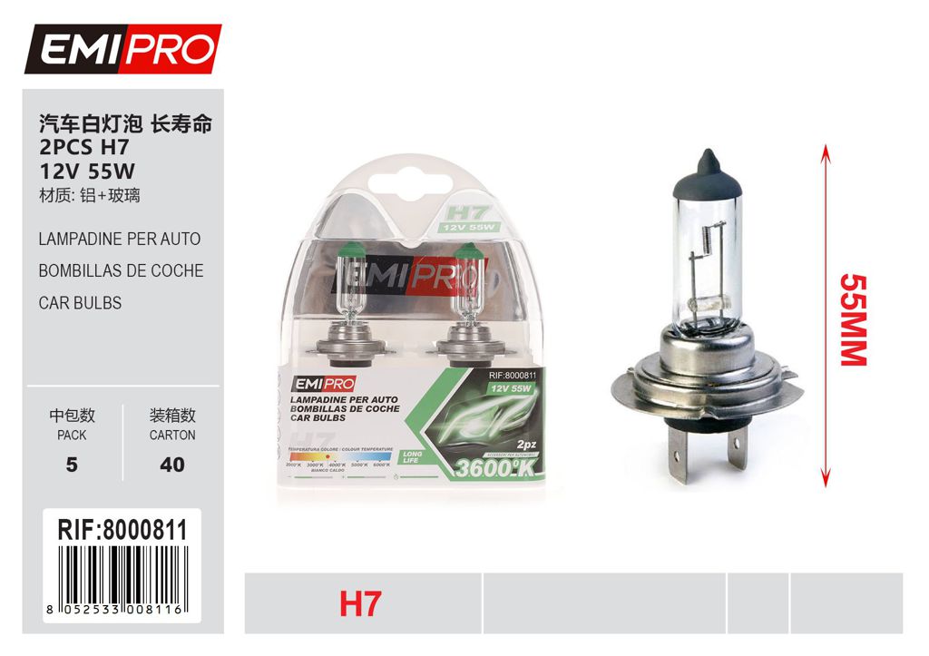 Lampadine Per Auto 1000H H7 12v 55w