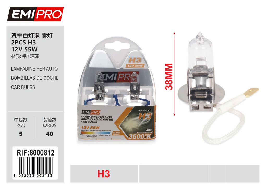 Lampadine Per Auto 2Pcs H3 12v 55w