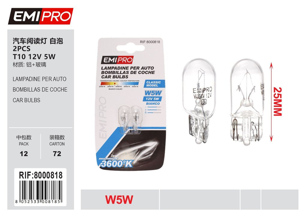 Lampadine Per Auto 2Pcs T10 12v 5w