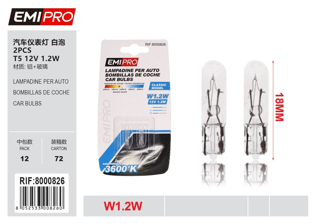 Lampadine Per Auto 2Pcs T5 12v 1.2w