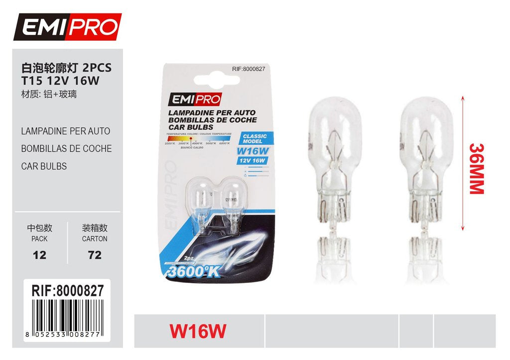 Lampadine Per Auto 2Pcs T15 12v 16w