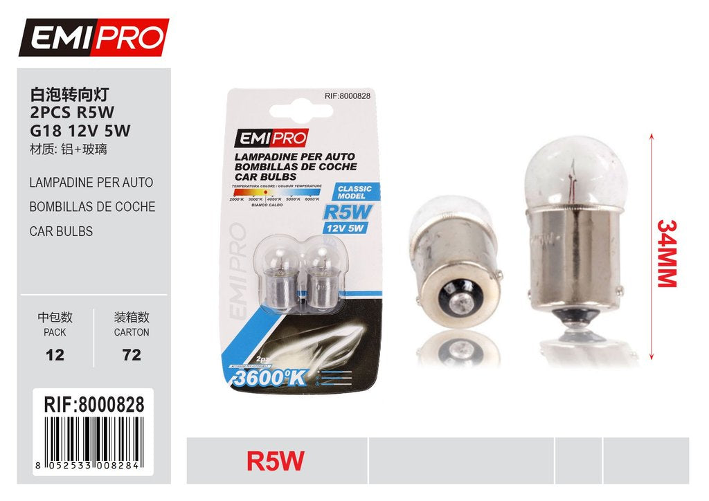 Lampadine Per Auto 2Pcs R5w G18 12v 5w